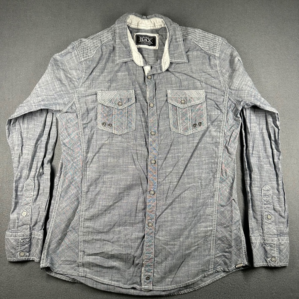 Buckle‎ Black Shirt Mens Medium Athletic Fit Gray Woven Long Sleeve Button Up